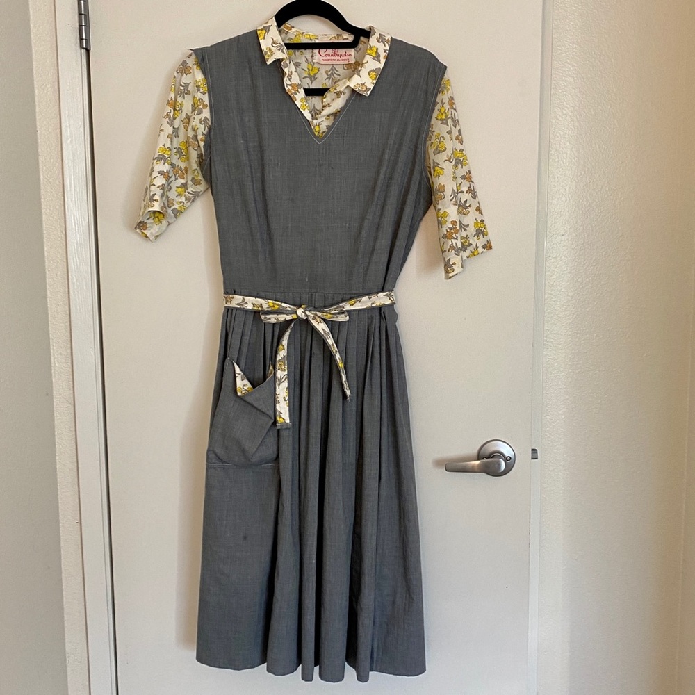 Vintage Countrywise 2-piece Cottagecore A-line belted Pleated Midi Dress Set
